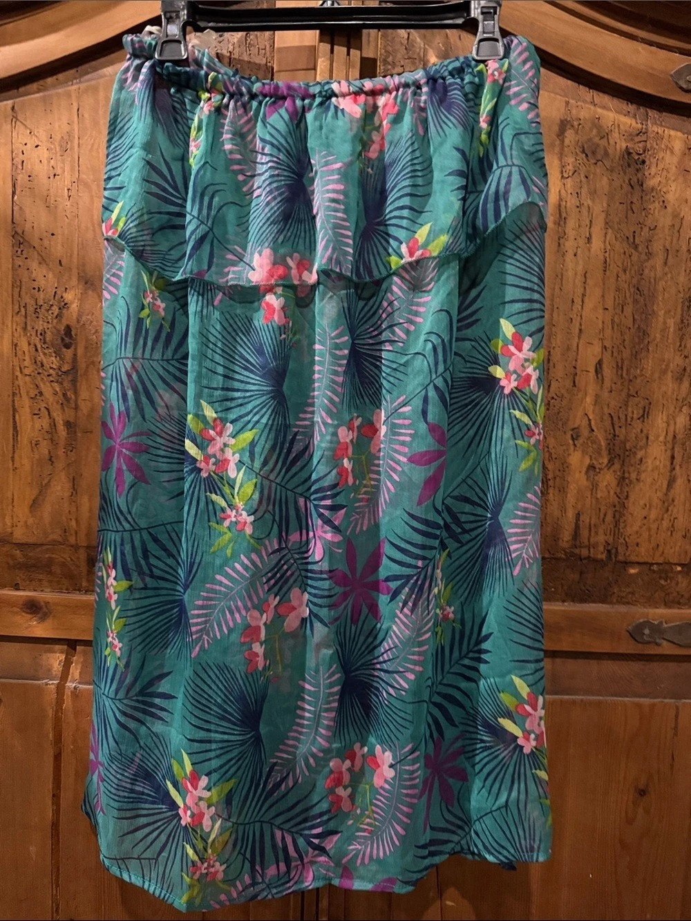 Floral Tropical swim coverup in Green & Pink
